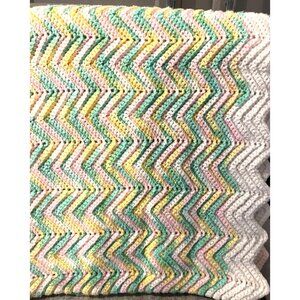 Beautiful Handcrafted Baby Afghan White, Pink, Yellow, Green  30 x 40"  #2269